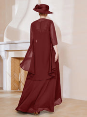 Illusion Neckline Chiffon Dress With Jacket Burgundy