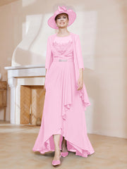 Illusion Neckline Chiffon Dress With Jacket Candy Pink