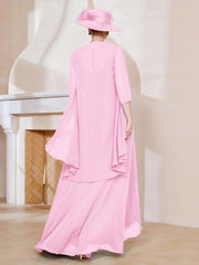 Illusion Neckline Chiffon Dress With Jacket Candy Pink