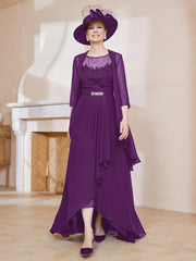 Illusion Neckline Chiffon Dress With Jacket Grape Plus Size