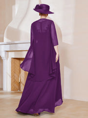 Illusion Neckline Chiffon Dress With Jacket Grape Plus Size