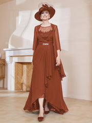 Illusion Neckline Chiffon Dress With Jacket Rust