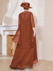 Illusion Neckline Chiffon Dress With Jacket Rust