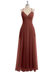 Spaghetti Strap Chiffon Gowns with Pockets and V Neck Terracotta