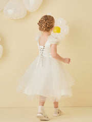Tulle Cap Sleeve Lace-up Back Flower Girl Dress