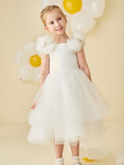 Tulle Cap Sleeve Lace-up Back Flower Girl Dress
