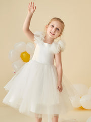 Tulle Cap Sleeve Lace-up Back Flower Girl Dress