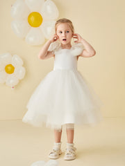 Tulle Cap Sleeve Lace-up Back Flower Girl Dress