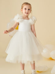 Tulle Cap Sleeve Lace-up Back Flower Girl Dress