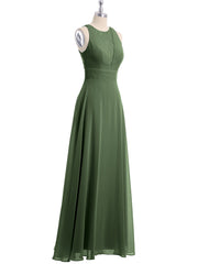 Long Chiffon Dress with Deep V Neck Decor with Lace Olive Green