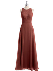 Long Chiffon Dress with Deep V Neck Decor with Lace Terracotta