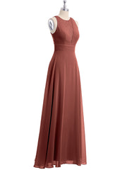 Long Chiffon Dress with Deep V Neck Decor with Lace Terracotta