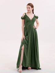 Sweep Train Chiffon Sexy Dress with Slit Olive Green