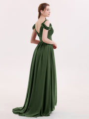 Sweep Train Chiffon Sexy Dress with Slit Olive Green