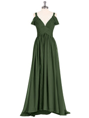 Sweep Train Chiffon Sexy Dress with Slit Olive Green