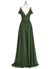 Sweep Train Chiffon Sexy Dress with Slit Olive Green