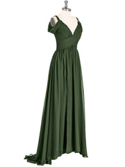 Sweep Train Chiffon Sexy Dress with Slit Olive Green