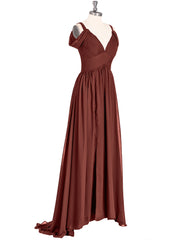 Sweep Train Chiffon Sexy Dress with Slit Terracotta