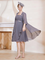 A-line Chiffon Dress With Jacket Steel Grey