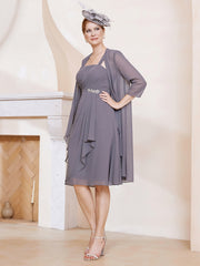 A-line Chiffon Dress With Jacket Steel Grey