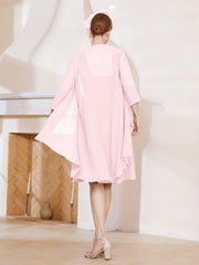 A-line Chiffon Dress With Jacket Blushing Pink Plus Size