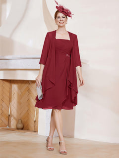 A-line Chiffon Dress With Jacket Burgundy