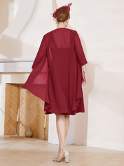 A-line Chiffon Dress With Jacket Burgundy