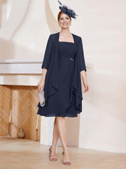 A-line Chiffon Dress With Jacket Dark Navy Plus Size
