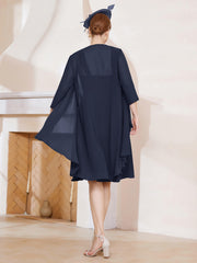 A-line Chiffon Dress With Jacket Dark Navy Plus Size