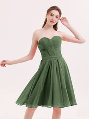 Strapless Sweetheart Neck Short Dresses Olive Green