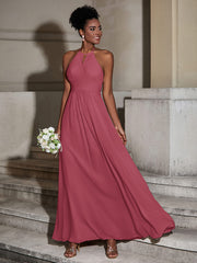 Long Chiffon Dress for Bridesmaid with Bow Cinnamon Rose