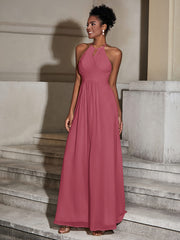 Long Chiffon Dress for Bridesmaid with Bow Cinnamon Rose