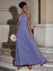 Long Chiffon Dress for Bridesmaid with Bow Periwinkle Plus Size