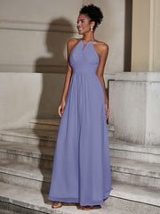 Long Chiffon Dress for Bridesmaid with Bow Periwinkle Plus Size