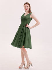 V-neck Short Chiffon Bridesmaid Gowns Olive Green