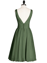 V-neck Short Chiffon Bridesmaid Gowns Olive Green