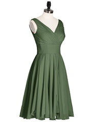 V-neck Short Chiffon Bridesmaid Gowns Olive Green