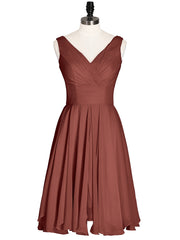 V-neck Short Chiffon Bridesmaid Gowns Terracotta