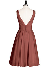 V-neck Short Chiffon Bridesmaid Gowns Terracotta