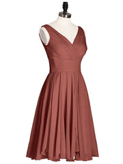 V-neck Short Chiffon Bridesmaid Gowns Terracotta