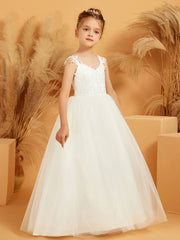 Lace Appliqued Floor-length Tulle Flower Girl Dress