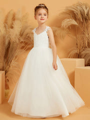 Lace Appliqued Floor-length Tulle Flower Girl Dress