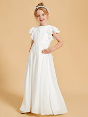 Floor-Length Scoop Neck Flutter Sleeves Chiffon Flower Girl Dress
