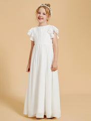 Floor-Length Scoop Neck Flutter Sleeves Chiffon Flower Girl Dress