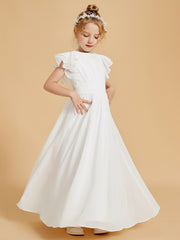Floor-Length Scoop Neck Flutter Sleeves Chiffon Flower Girl Dress
