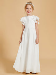 Floor-Length Scoop Neck Flutter Sleeves Chiffon Flower Girl Dress