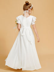 Floor-Length Scoop Neck Flutter Sleeves Chiffon Flower Girl Dress