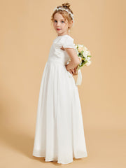 Floor-Length Scoop Neck Flutter Sleeves Chiffon Flower Girl Dress