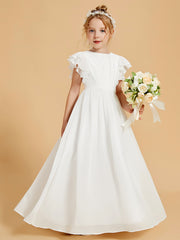 Floor-Length Scoop Neck Flutter Sleeves Chiffon Flower Girl Dress