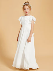 Floor-Length Scoop Neck Flutter Sleeves Chiffon Flower Girl Dress